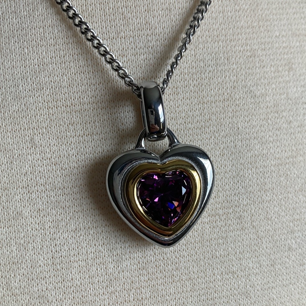 Silver and Purple Heart Pendant Necklace